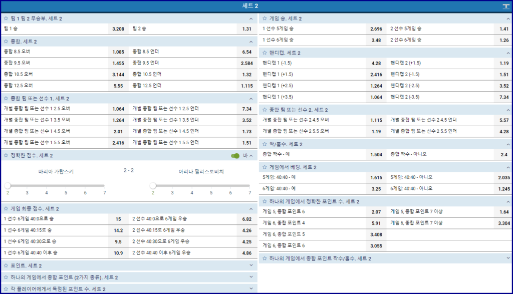 실시간 테니스 배팅 배당판2